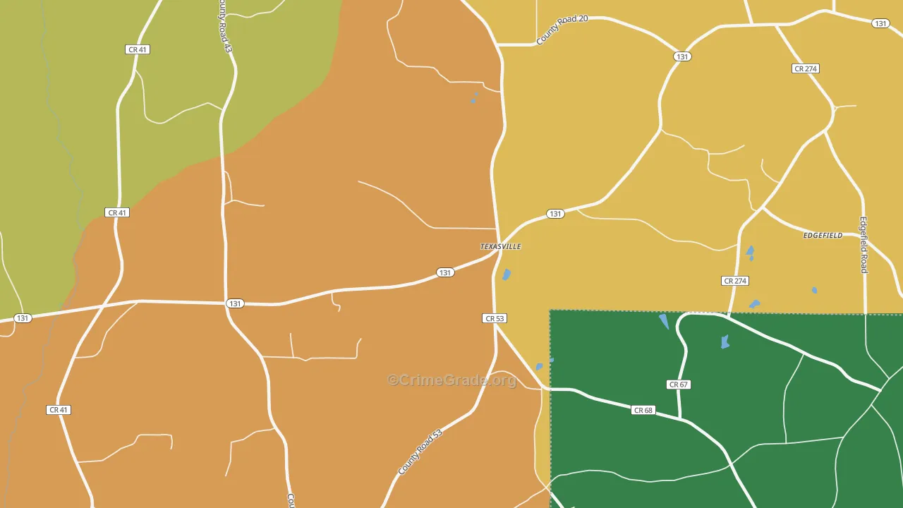 Texasville, AL Map of Vehicle Theft Rates