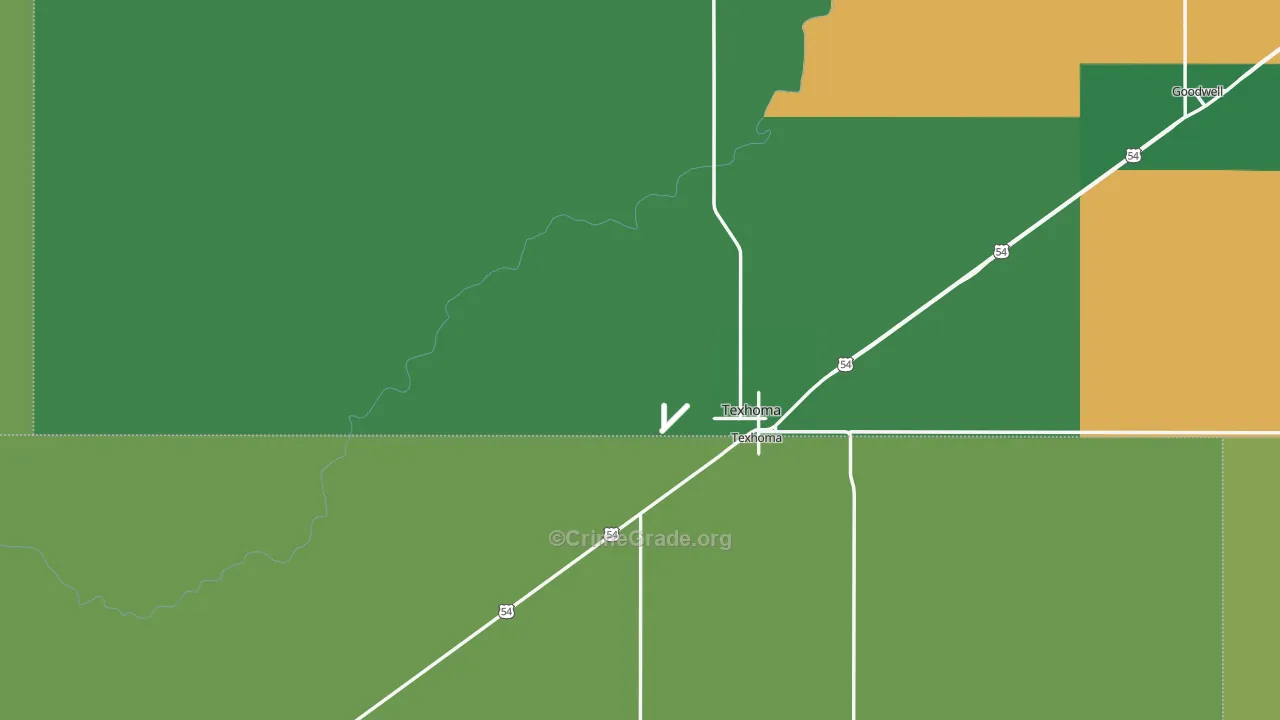 Texhoma, OK Map of Vehicle Theft Rates