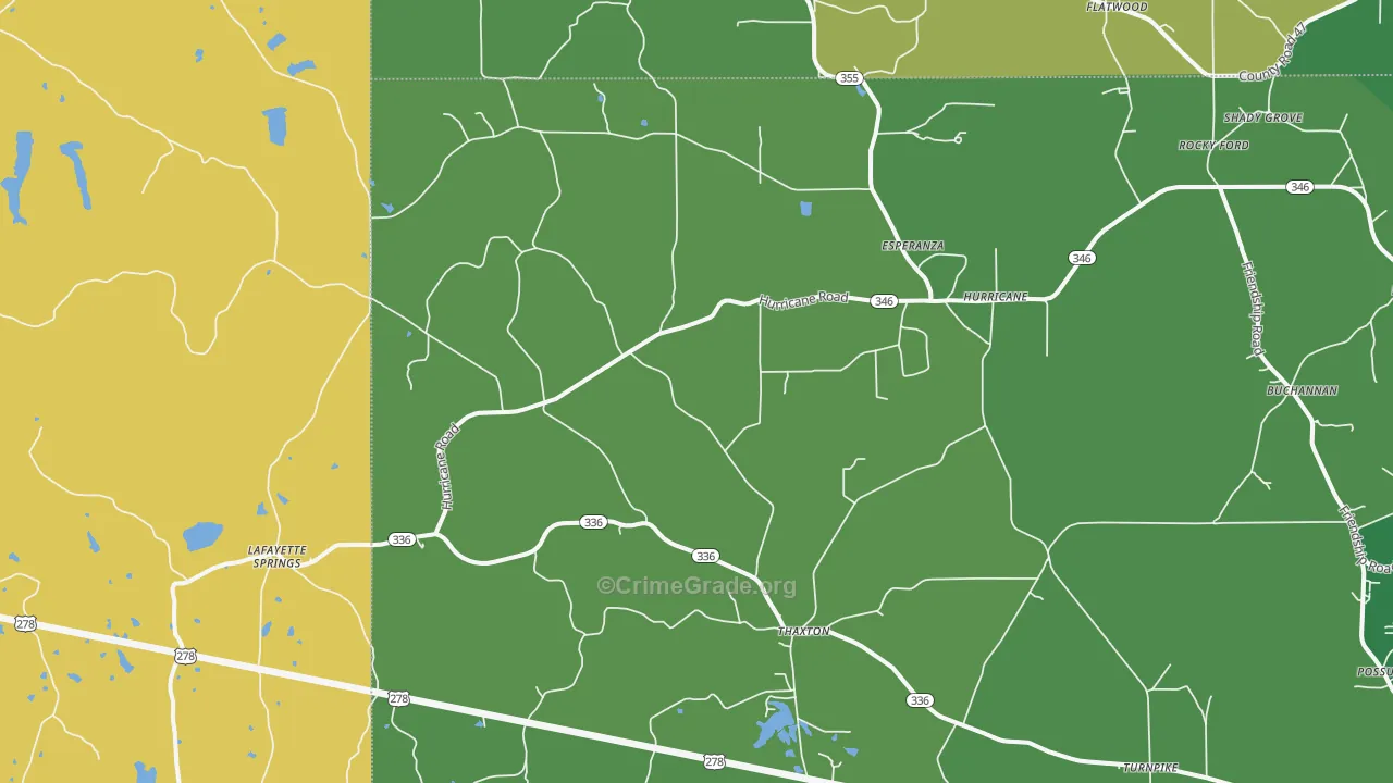 Thaxton, MS Map of Vehicle Theft Rates