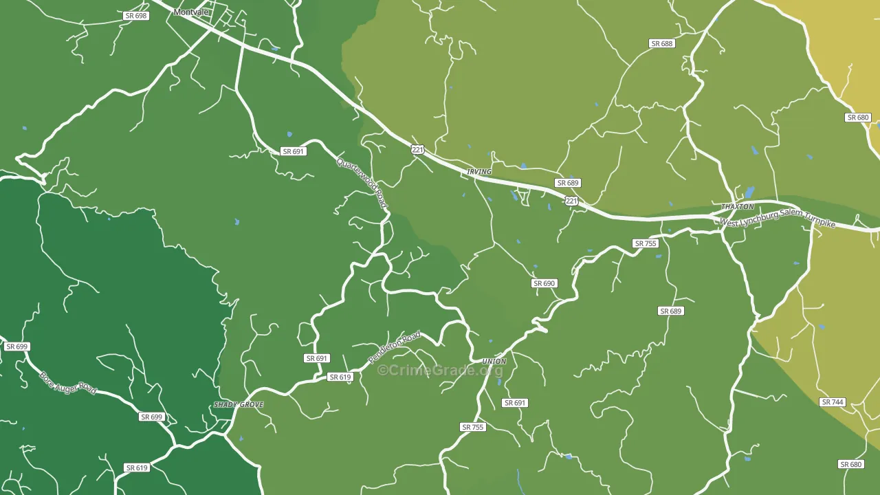 Thaxton, VA Map of Vehicle Theft Rates