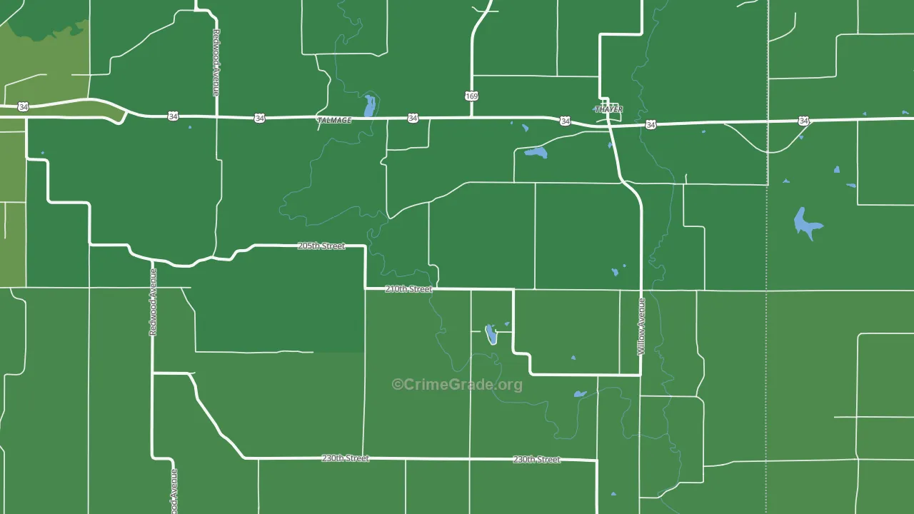 Thayer, IA Map of Vehicle Theft Rates