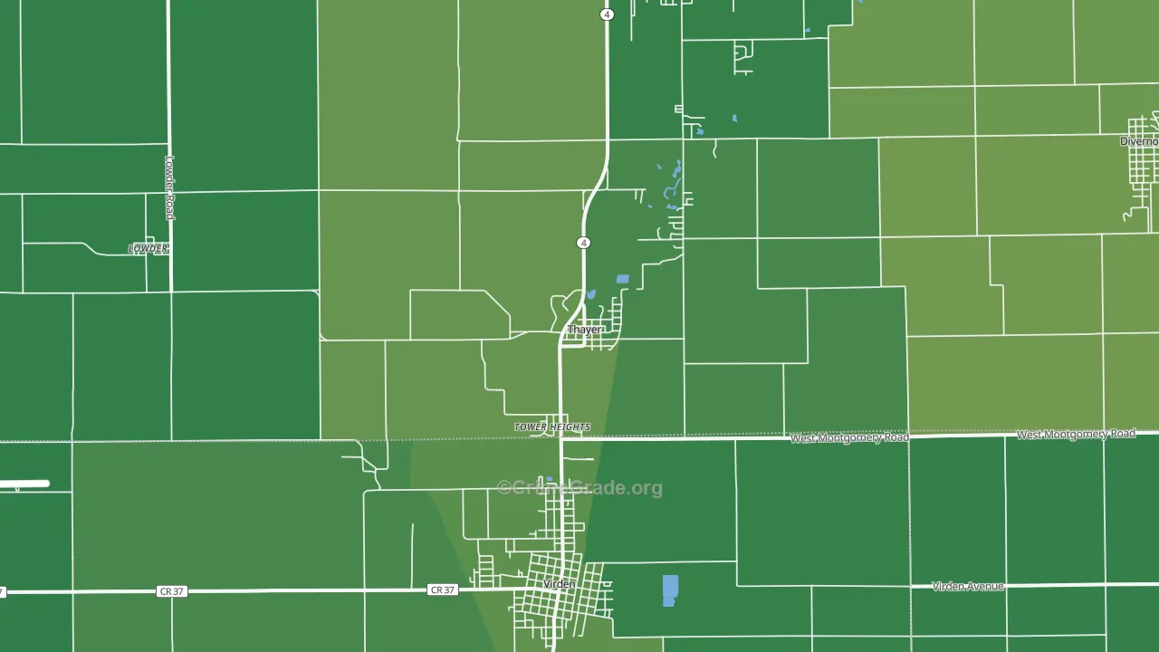 Thayer, IL Map of Vehicle Theft Rates