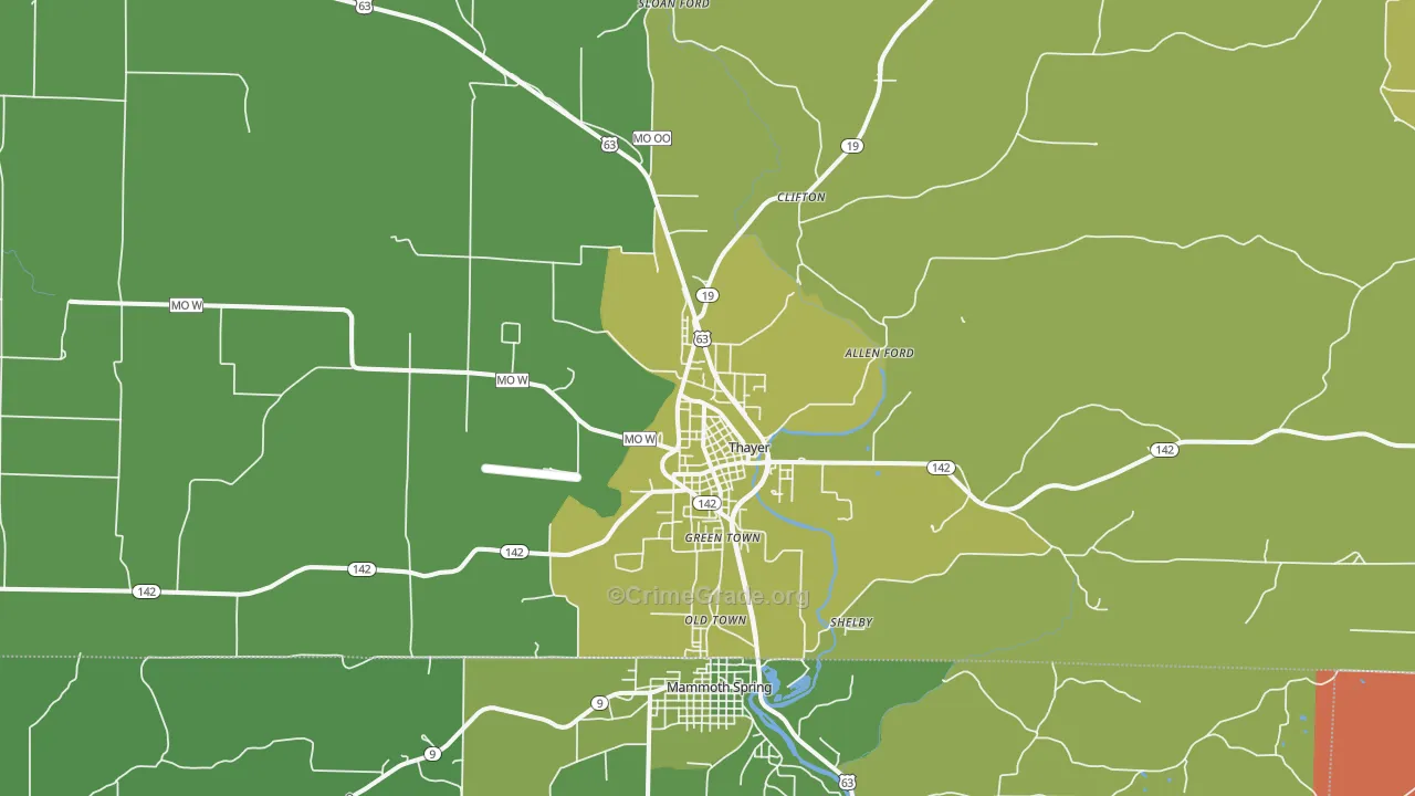 Thayer, MO Map of Vehicle Theft Rates