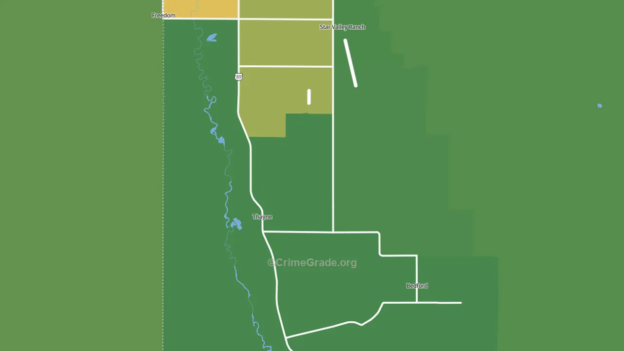 Thayne, WY Map of Vehicle Theft Rates