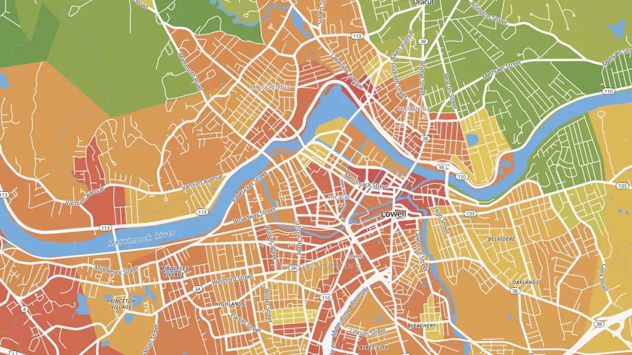 The Acre, Lowell, MA Map of Vehicle Theft Rates