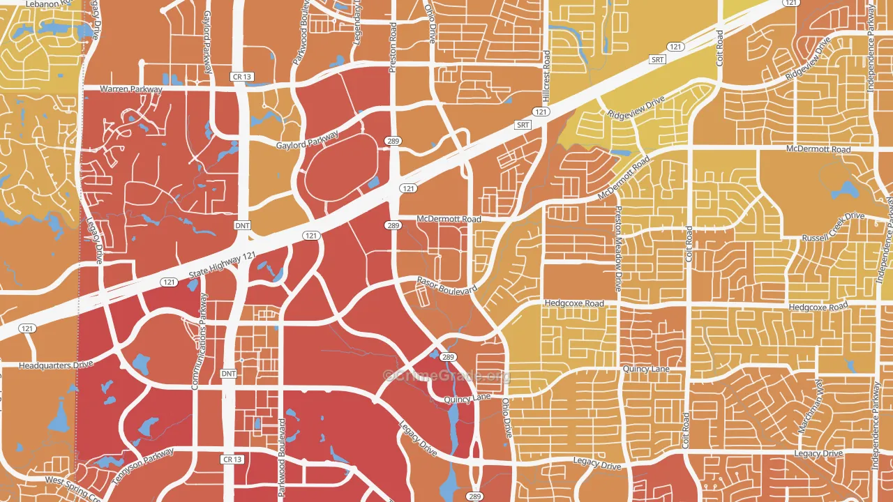 The Canal on Preston, Plano, TX Map of Vehicle Theft Rates