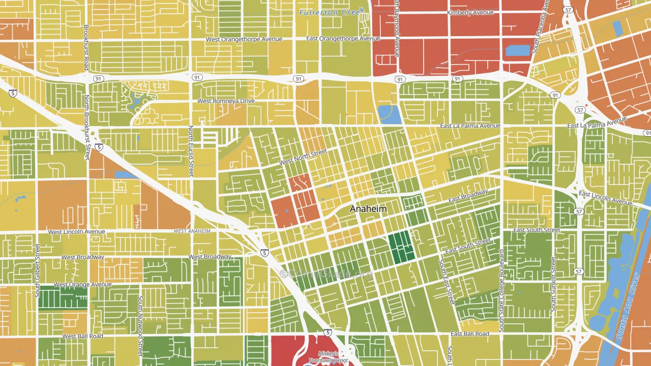 The Colony, Anaheim, CA Map of Vehicle Theft Rates