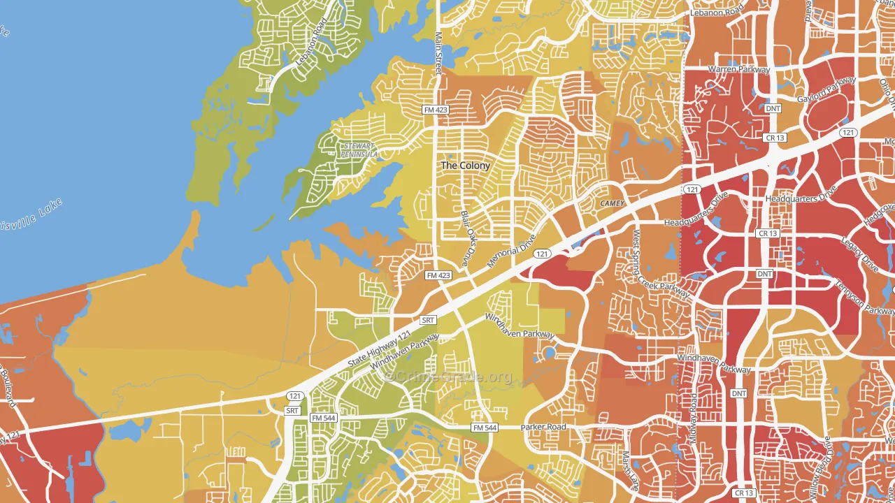 The Colony, TX Map of Vehicle Theft Rates