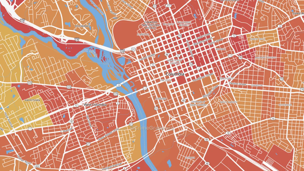 The Congaree Vista, Columbia, SC Map of Vehicle Theft Rates