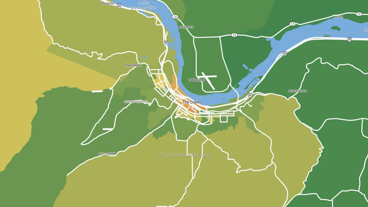 The Dalles, OR Map of Vehicle Theft Rates