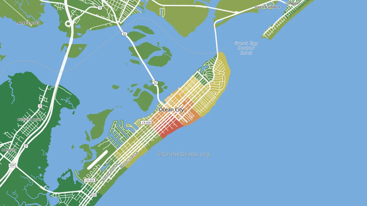 The Gardens, Ocean City, NJ Map of Vehicle Theft Rates
