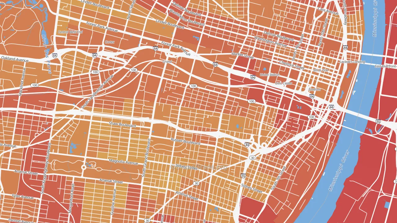 The Gate District, St. Louis, MO Map of Vehicle Theft Rates