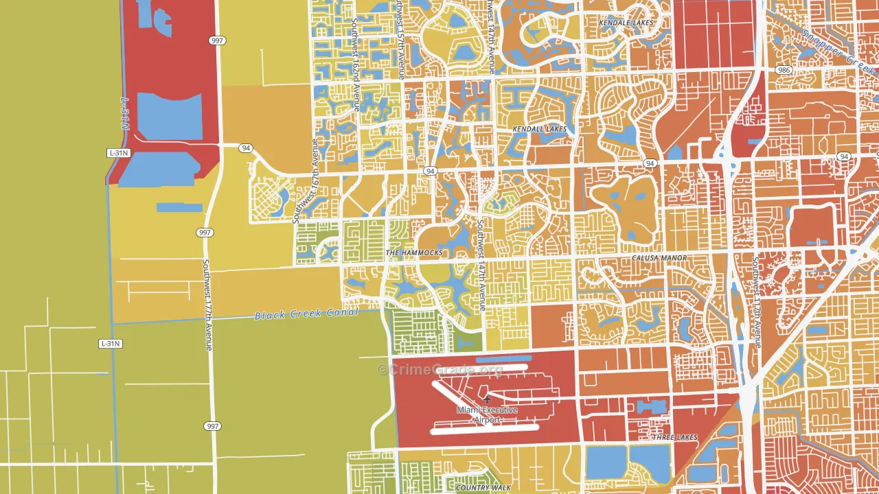 The Hammocks, FL Map of Vehicle Theft Rates