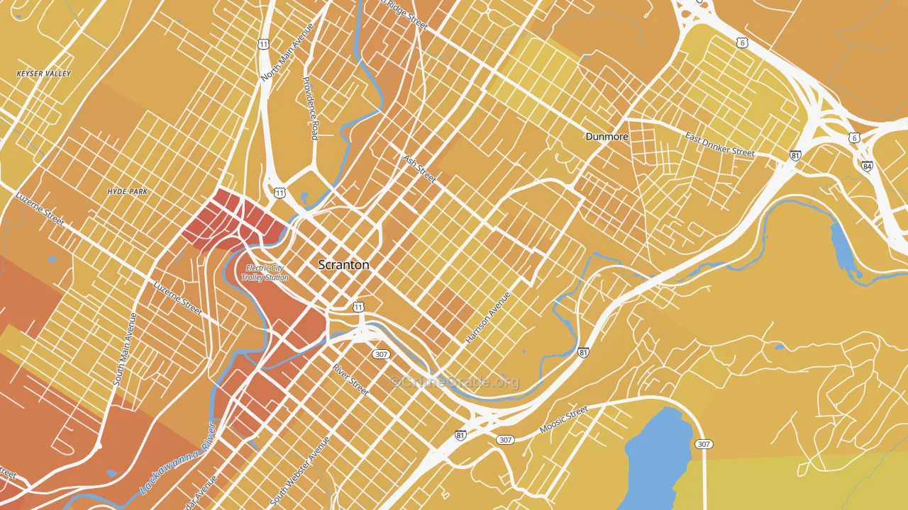 The Hill Section, Scranton, PA Map of Vehicle Theft Rates