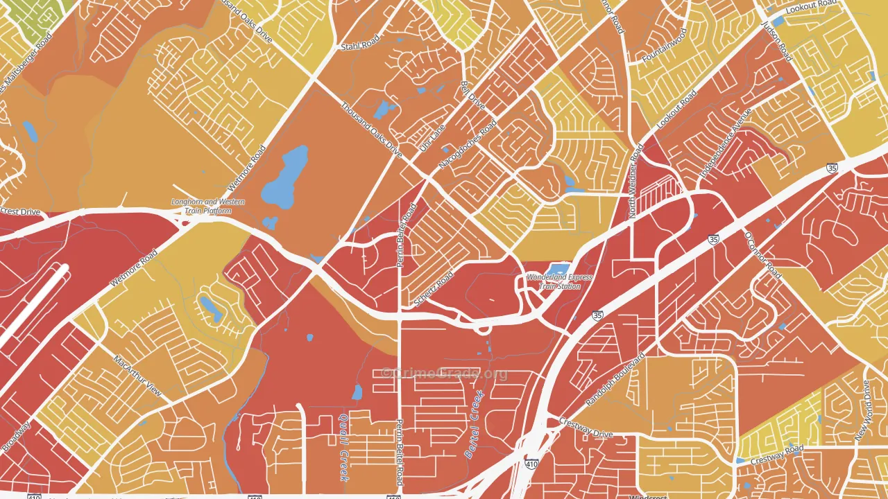 The Hills of Park North, San Antonio, TX Map of Vehicle Theft Rates