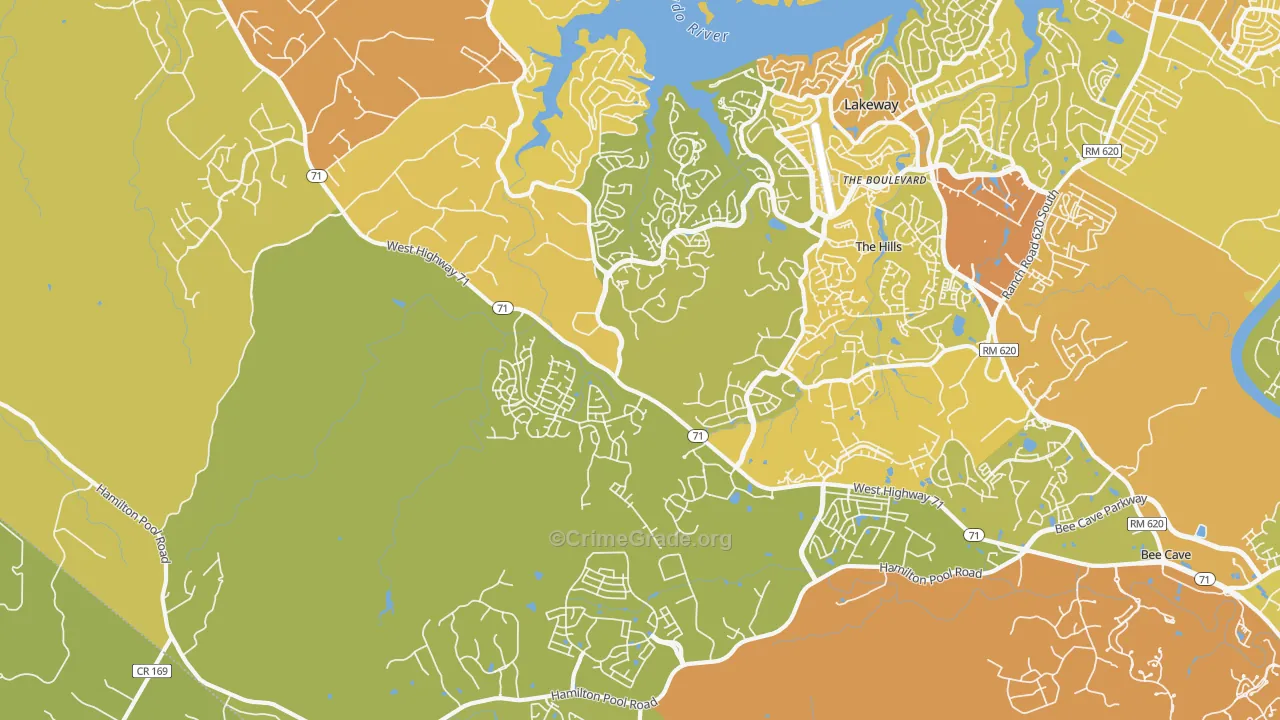 The Hills, TX Map of Vehicle Theft Rates