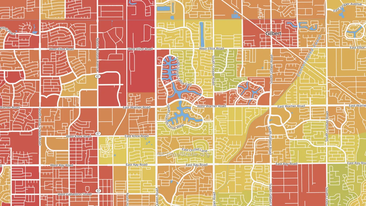 The Islands, Gilbert, AZ Map of Vehicle Theft Rates