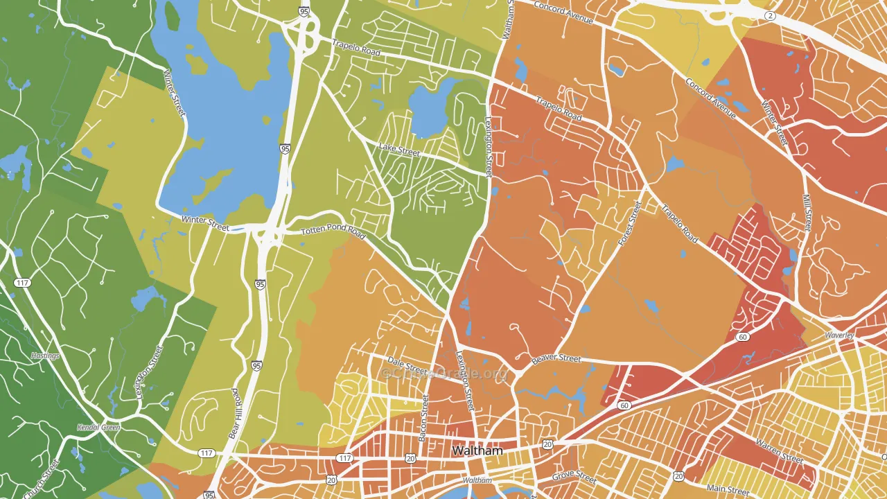 The Lanes, Waltham, MA Map of Vehicle Theft Rates