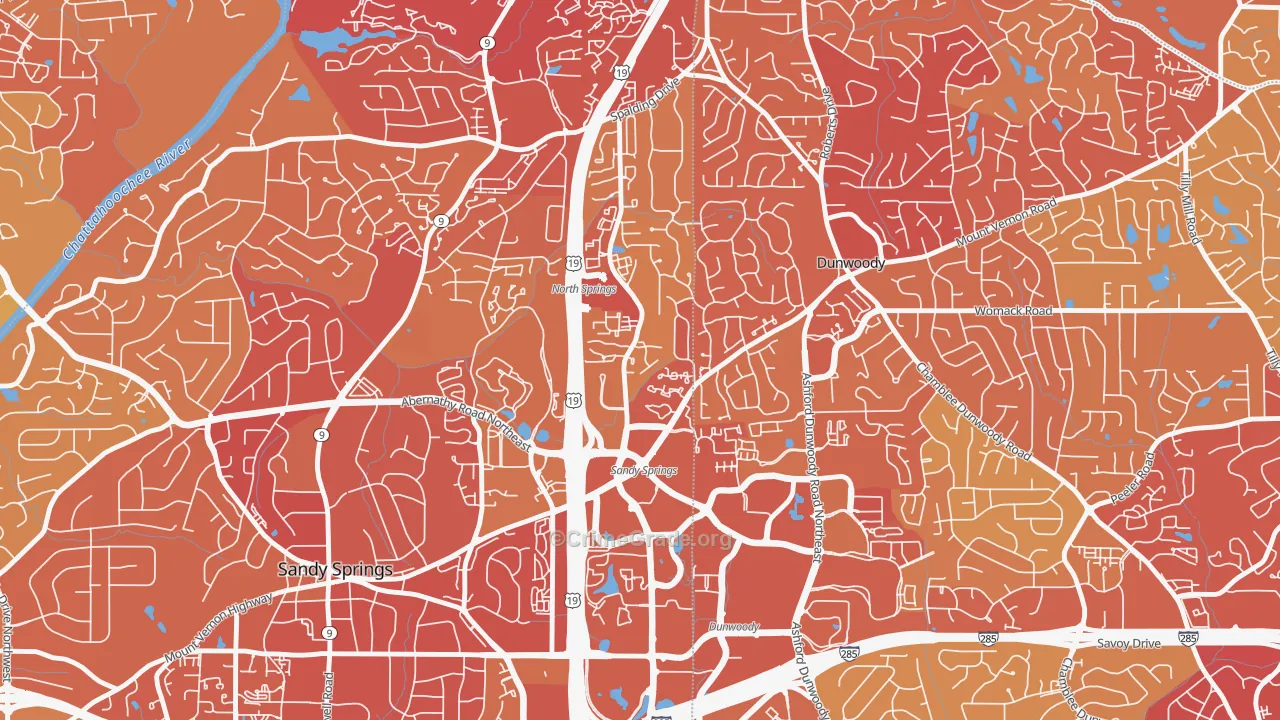 The Meadows, Sandy Springs, GA Map of Vehicle Theft Rates