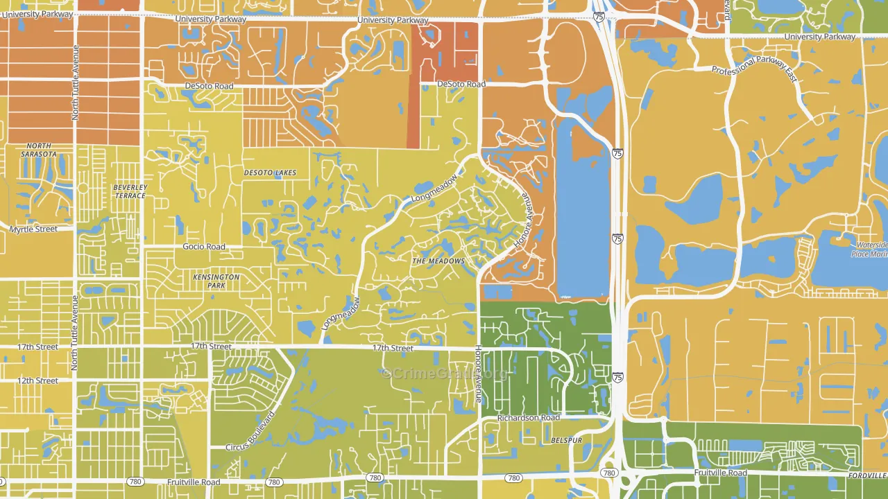The Meadows, Sarasota, FL Map of Vehicle Theft Rates