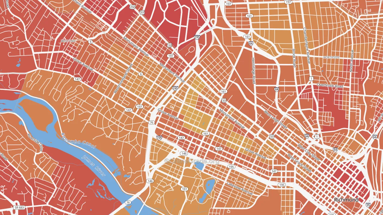 The Museum District, Richmond, VA Map of Vehicle Theft Rates