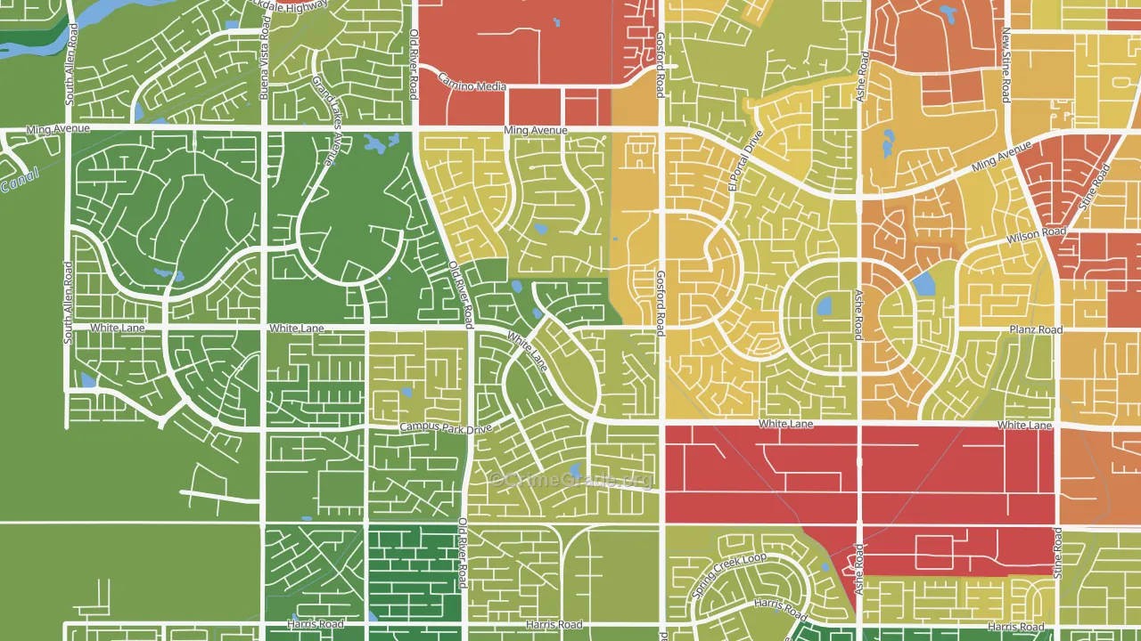 The Oaks, Bakersfield, CA Map of Vehicle Theft Rates