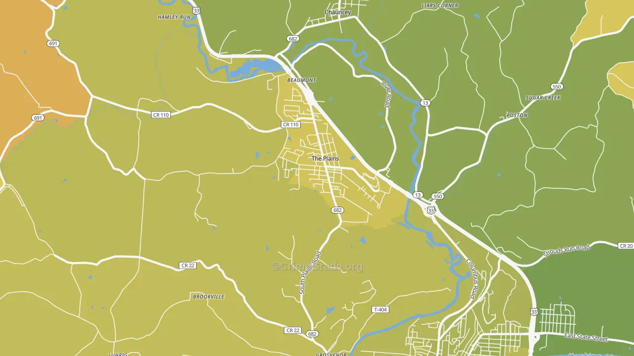 The Plains, OH Map of Vehicle Theft Rates