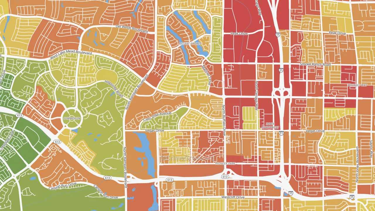 The Pueblo, Las Vegas, NV Map of Vehicle Theft Rates