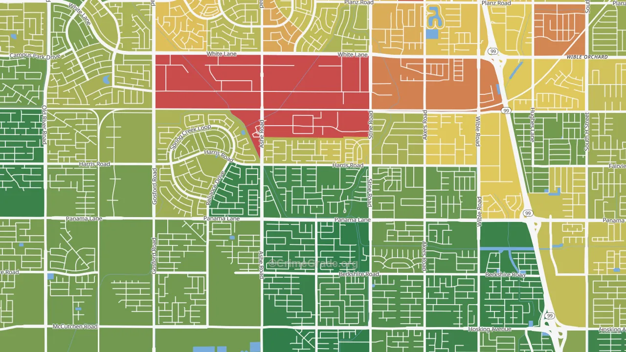 The Seasons, Bakersfield, CA Map of Vehicle Theft Rates