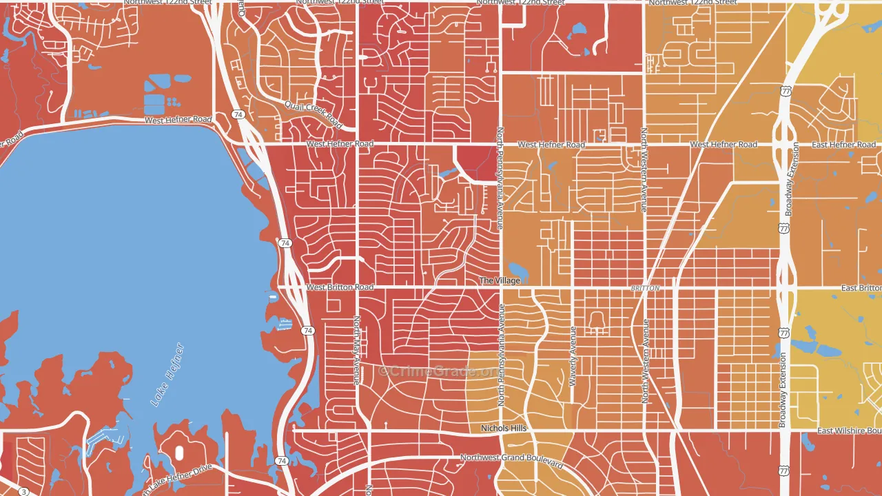 The Village, OK Map of Vehicle Theft Rates