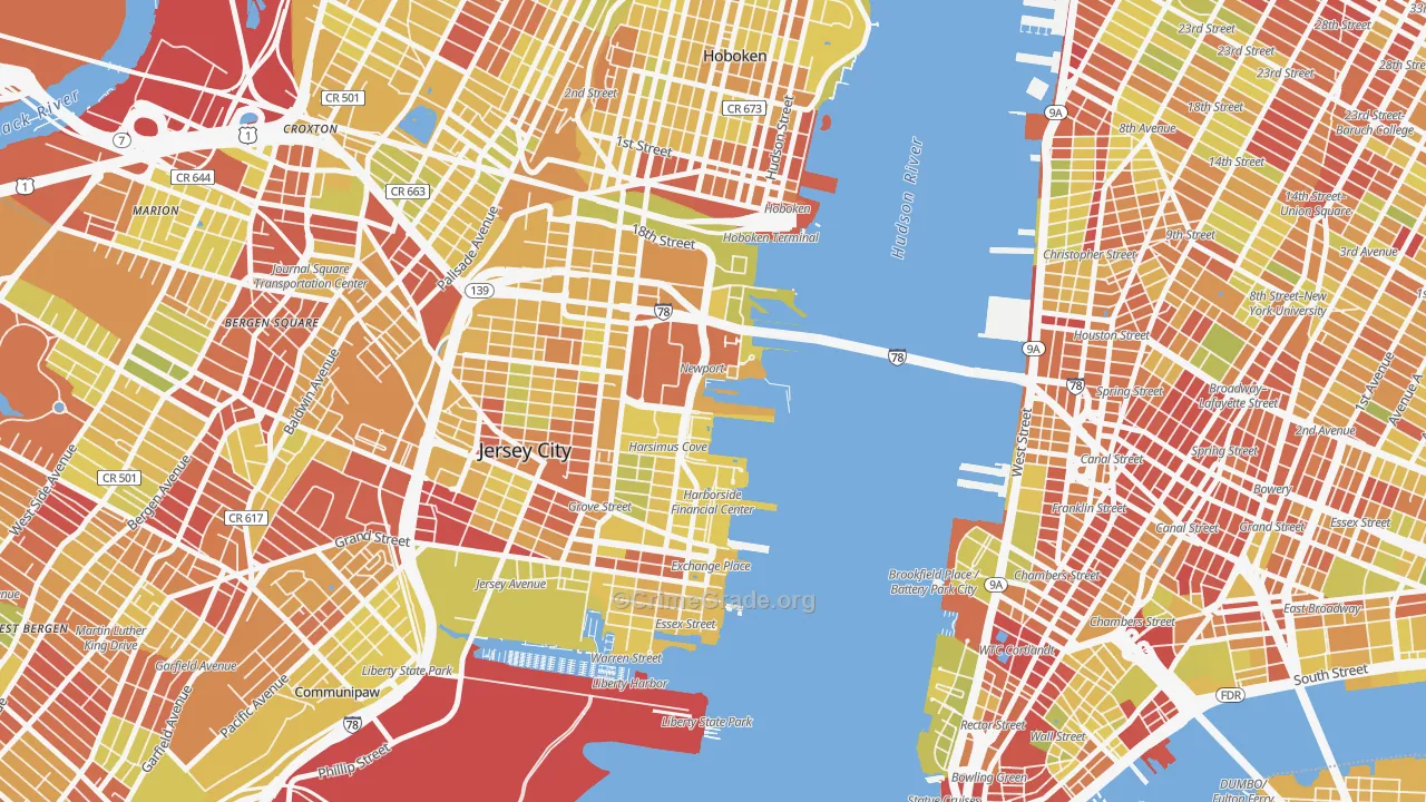 The Waterfront, Jersey City, NJ Map of Vehicle Theft Rates