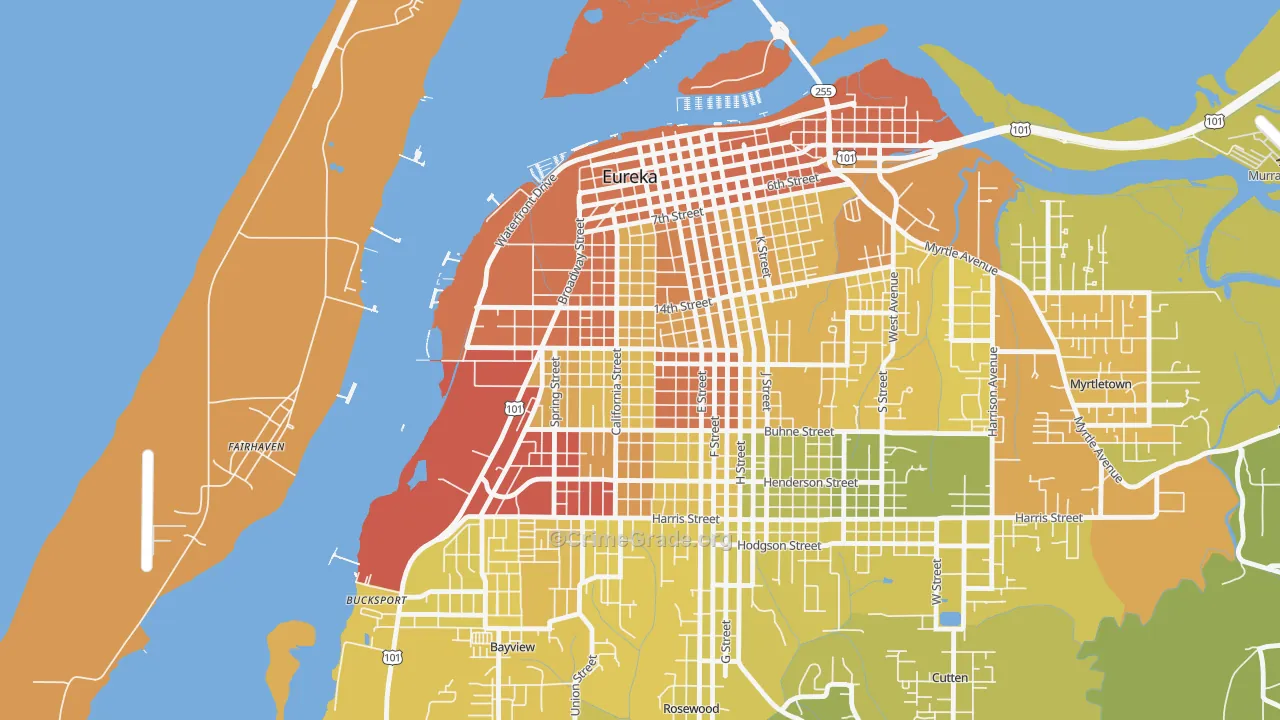 The West Side, Eureka, CA Map of Vehicle Theft Rates