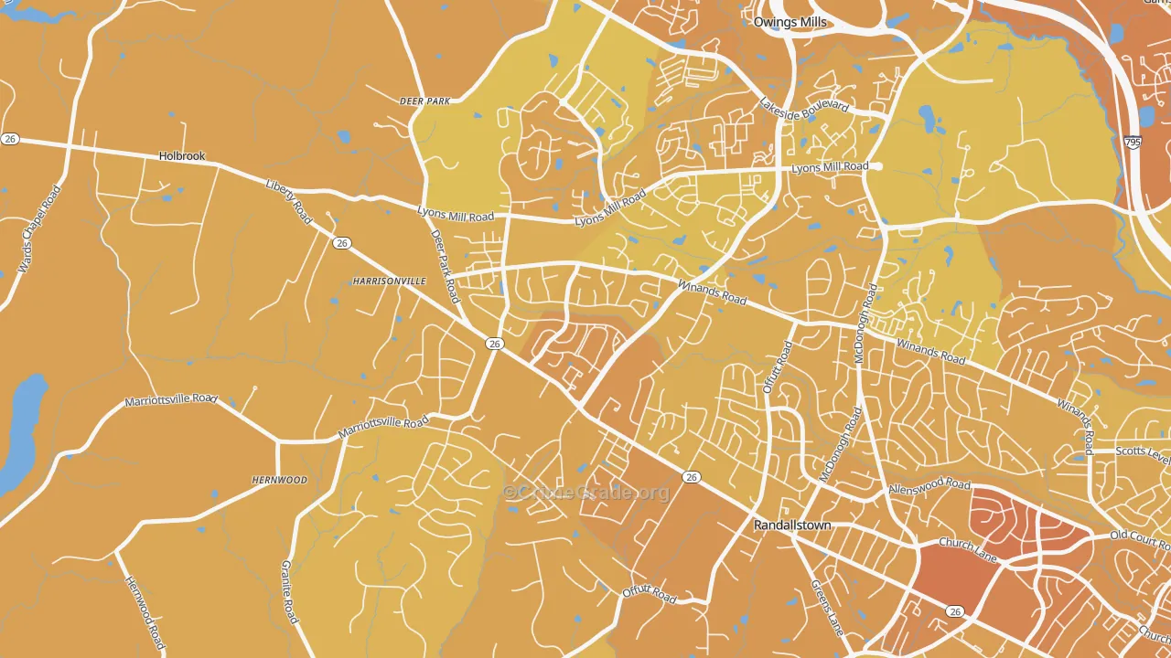 The Woodlands, Randallstown, MD Map of Vehicle Theft Rates