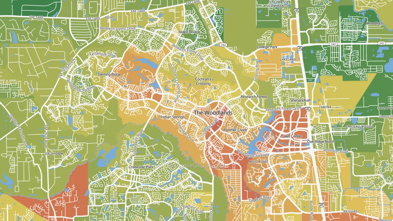 The Woodlands, TX Map of Vehicle Theft Rates
