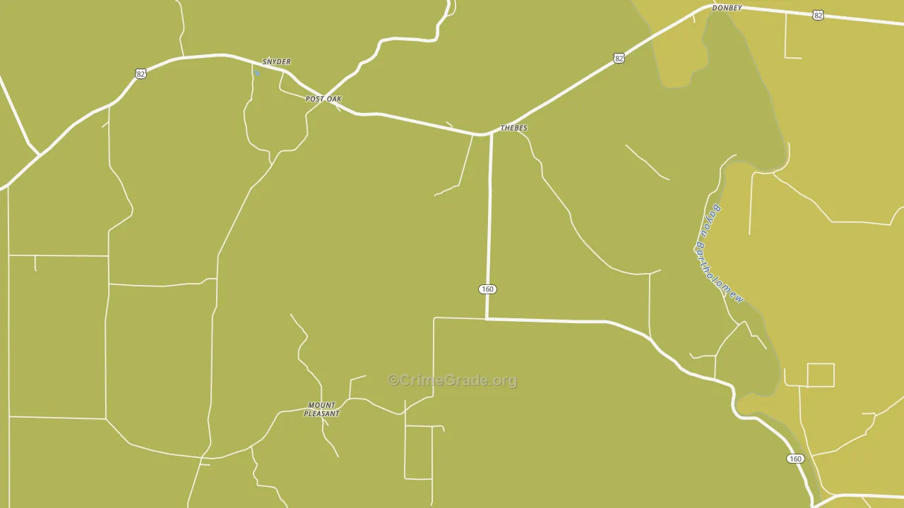 Thebes, AR Map of Vehicle Theft Rates