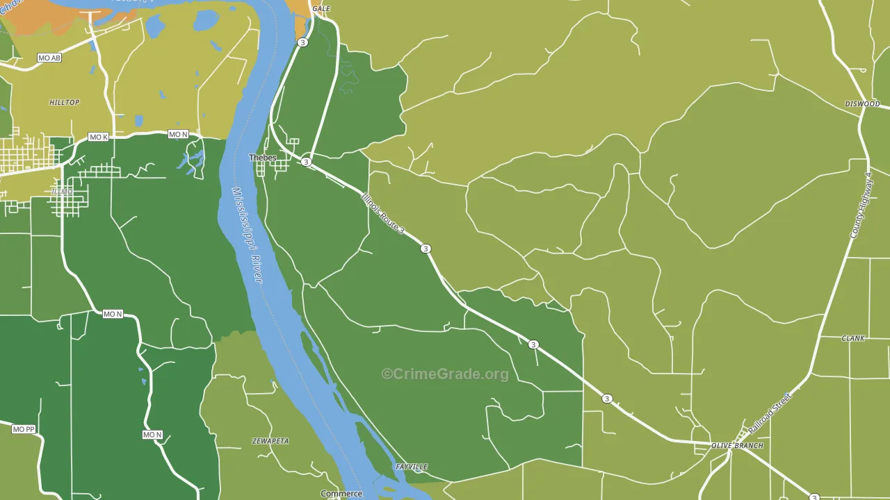Thebes, IL Map of Vehicle Theft Rates