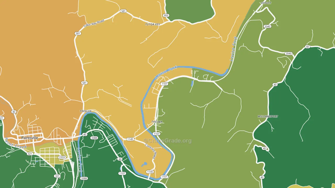 Thelma, KY Map of Vehicle Theft Rates