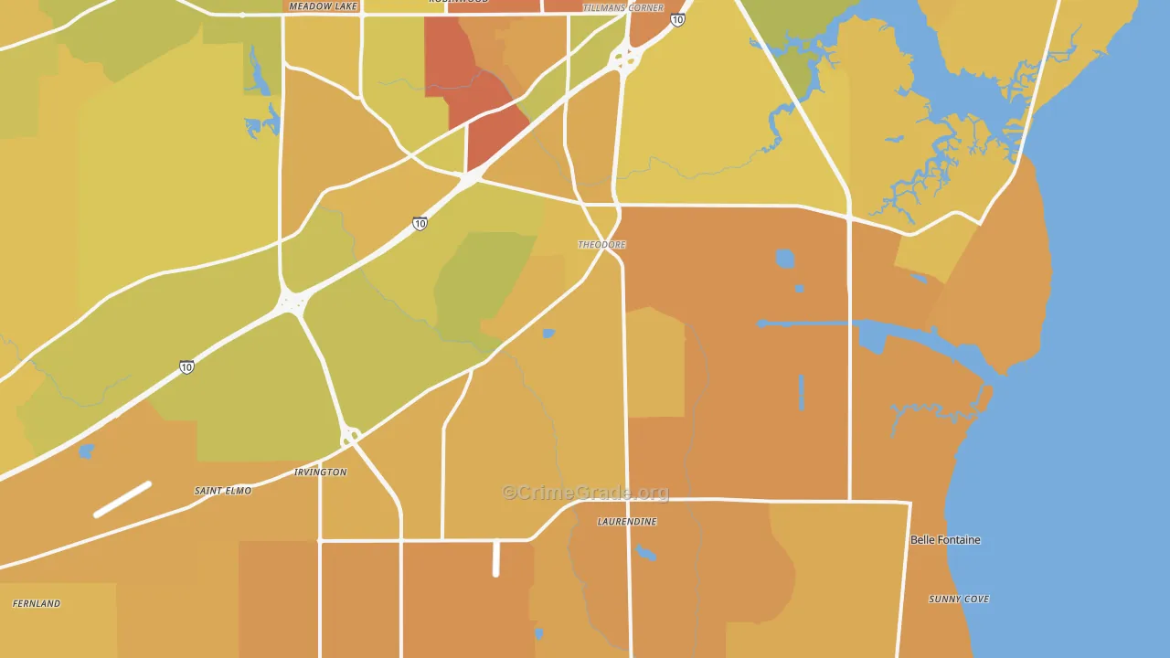 Theodore, AL Map of Vehicle Theft Rates