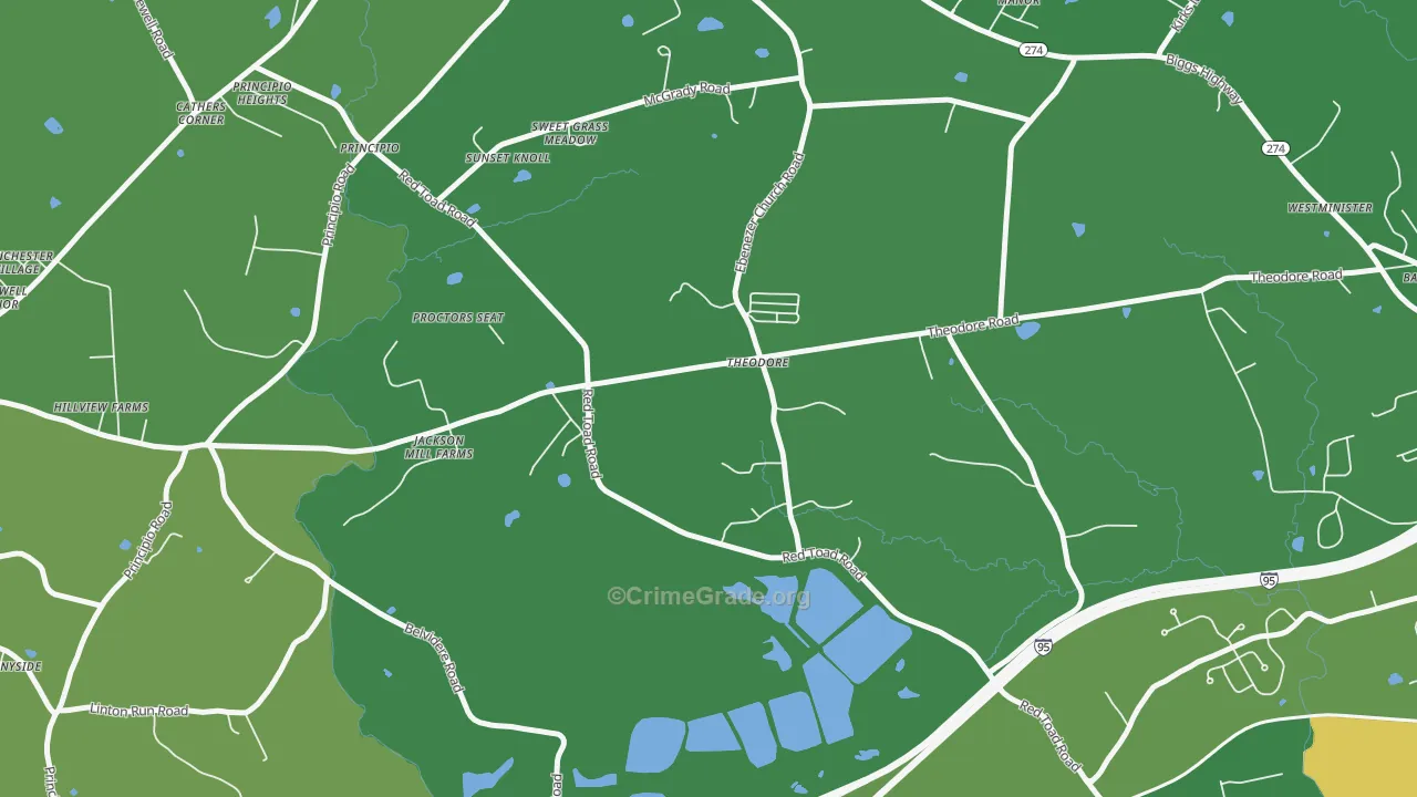 Theodore, MD Map of Vehicle Theft Rates