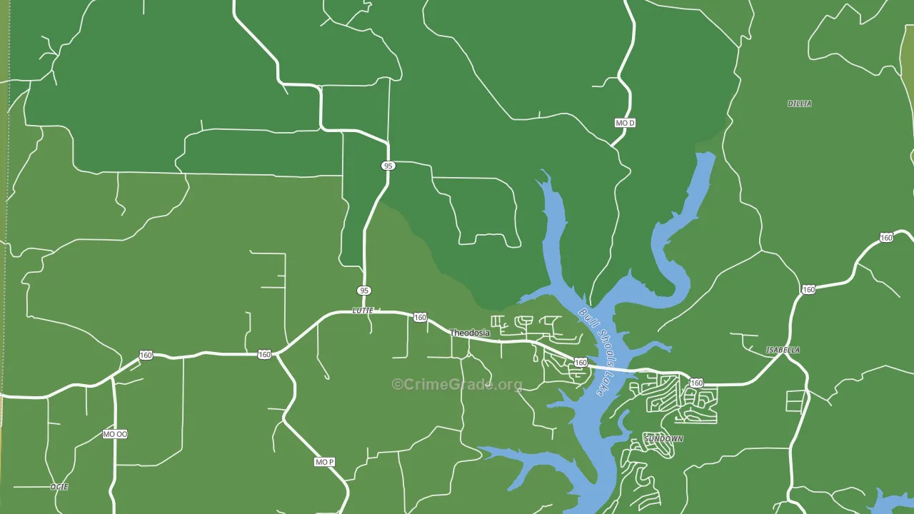 Theodosia, MO Map of Vehicle Theft Rates