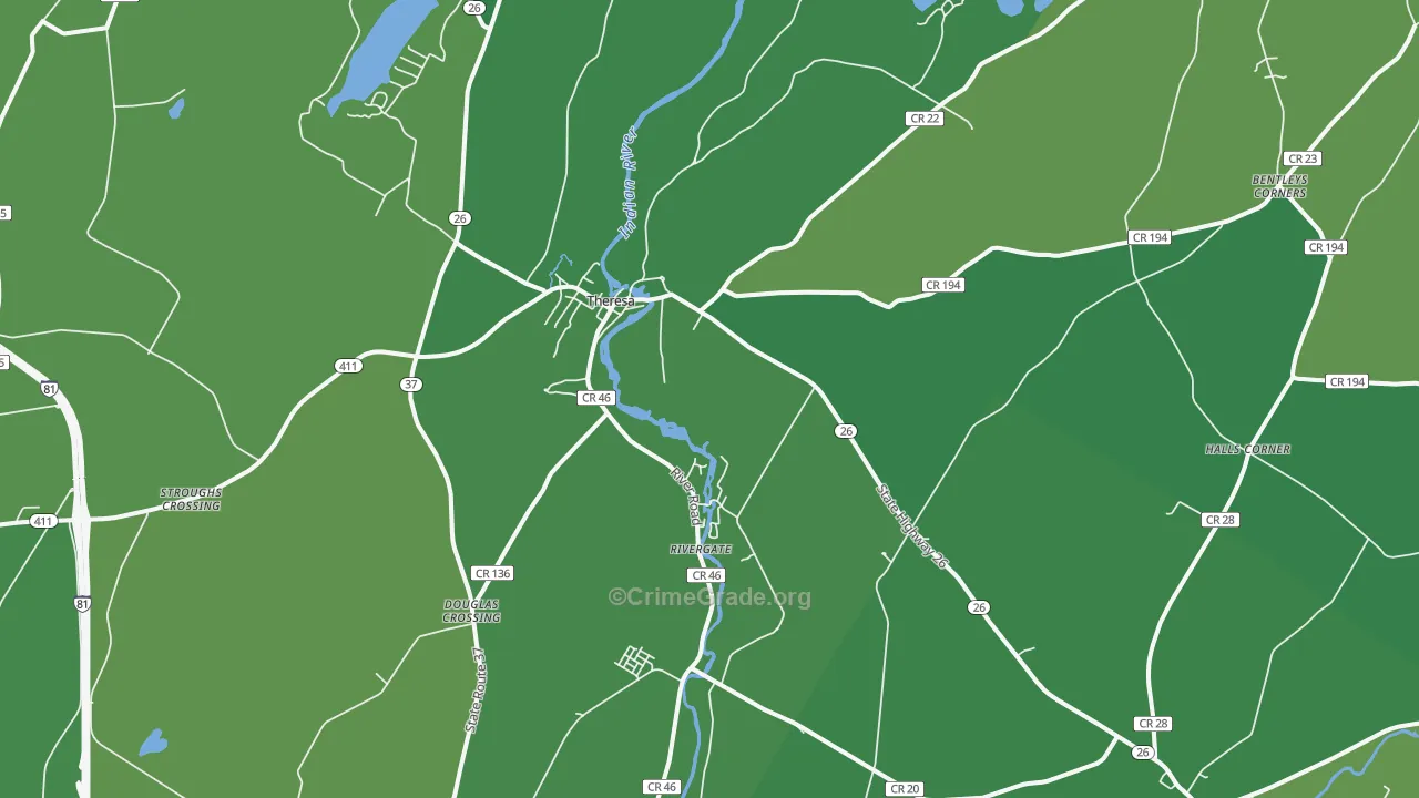 Theresa, NY Map of Vehicle Theft Rates