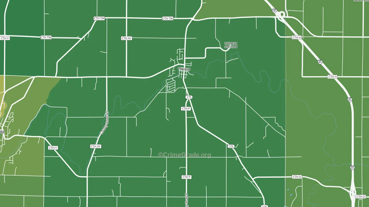 Theresa, WI Map of Vehicle Theft Rates