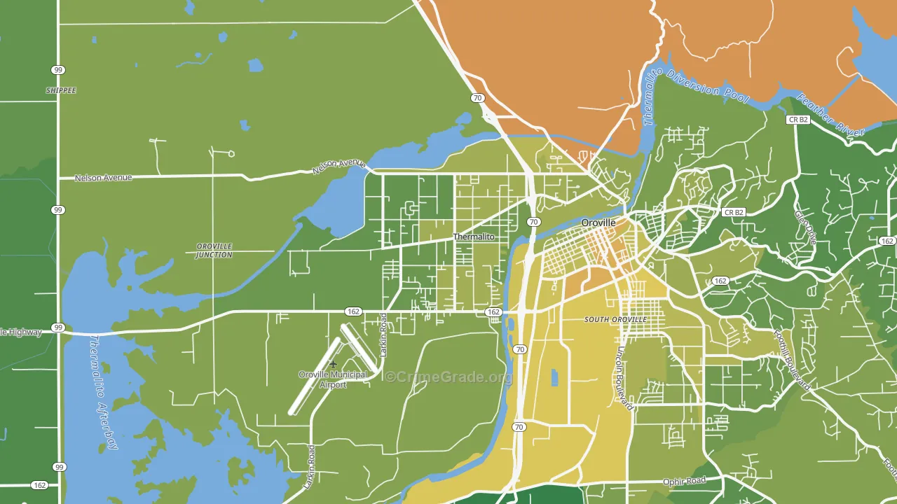 Thermalito, CA Map of Vehicle Theft Rates