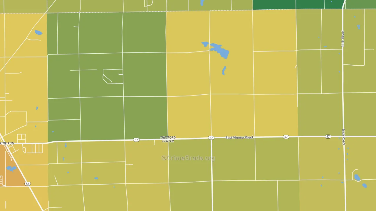 Thetford Center, MI Map of Vehicle Theft Rates