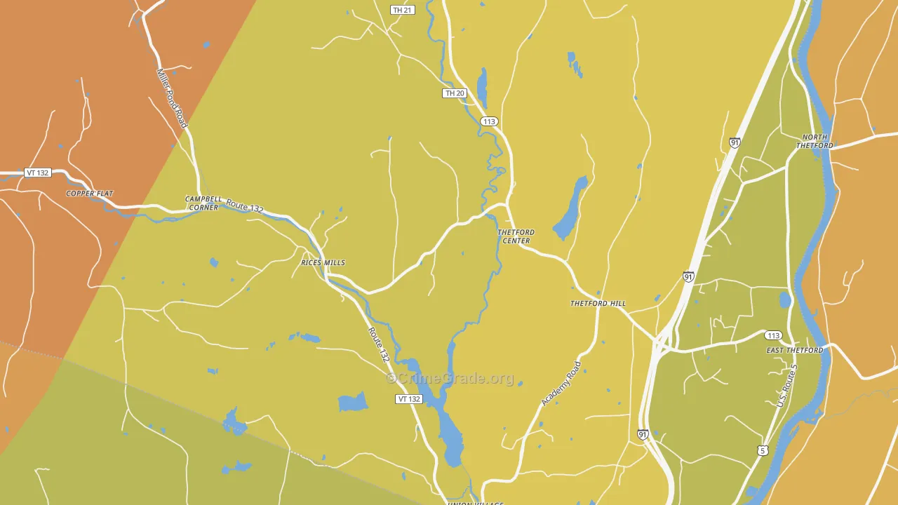 Thetford Center, VT Map of Vehicle Theft Rates