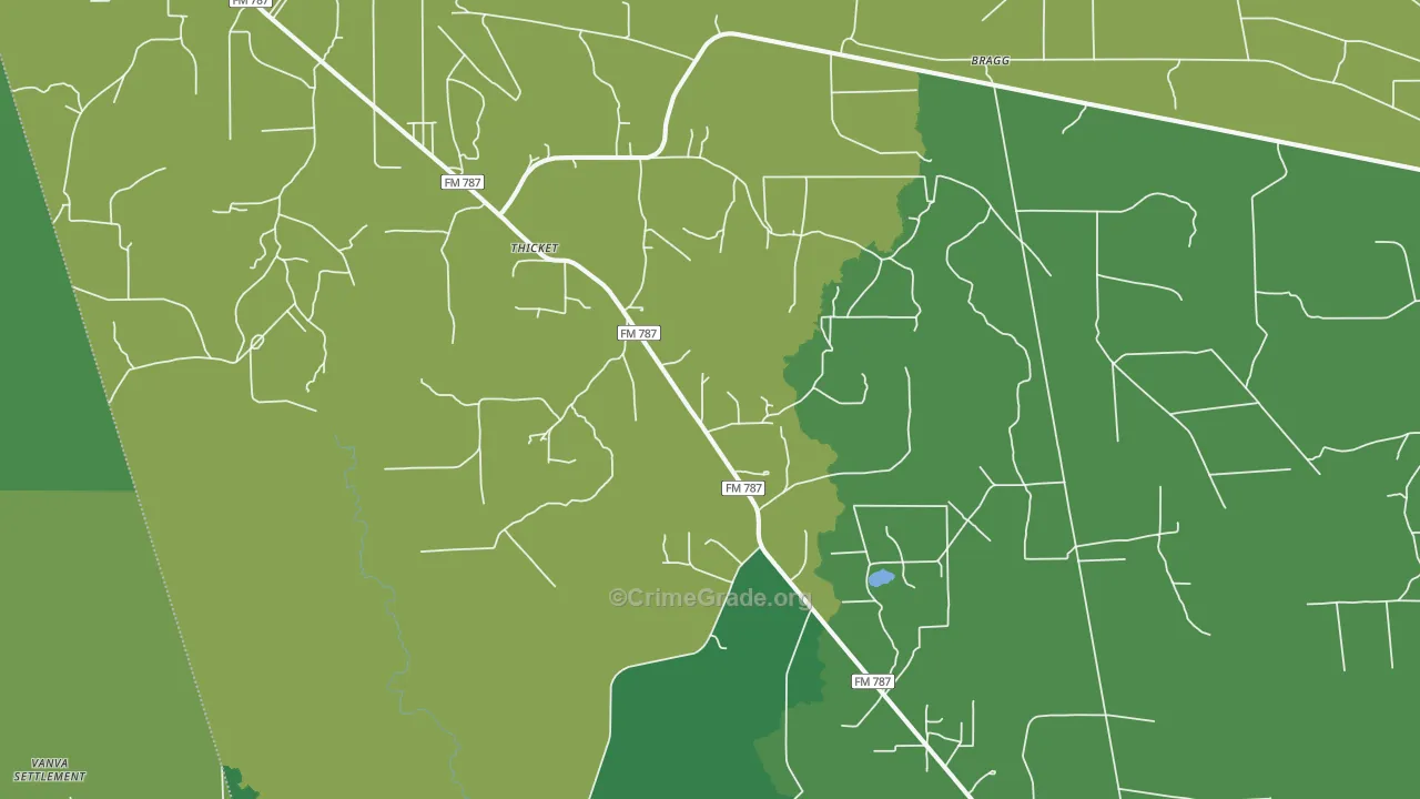 Thicket, TX Map of Vehicle Theft Rates
