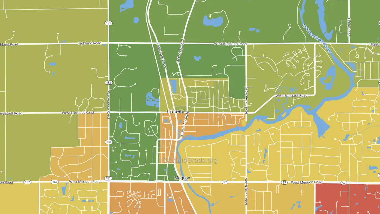 Thiensville, WI Map of Vehicle Theft Rates