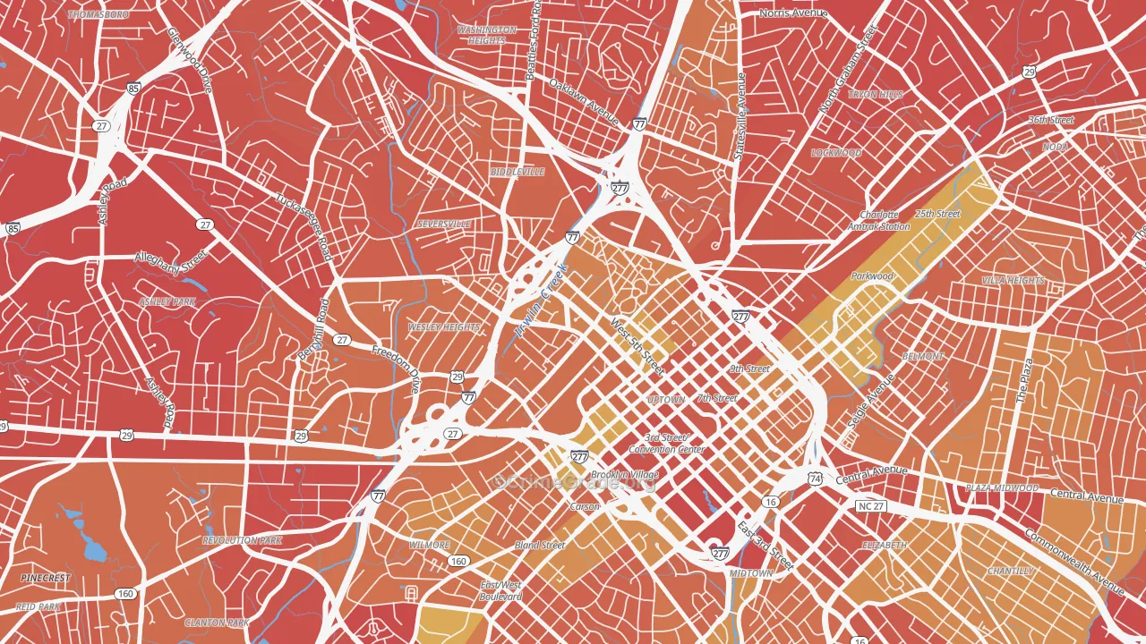 Third Ward, Charlotte, NC Map of Vehicle Theft Rates