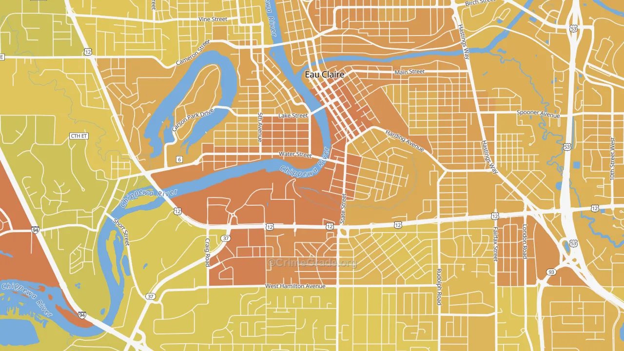 Third Ward, Eau Claire, WI Map of Vehicle Theft Rates