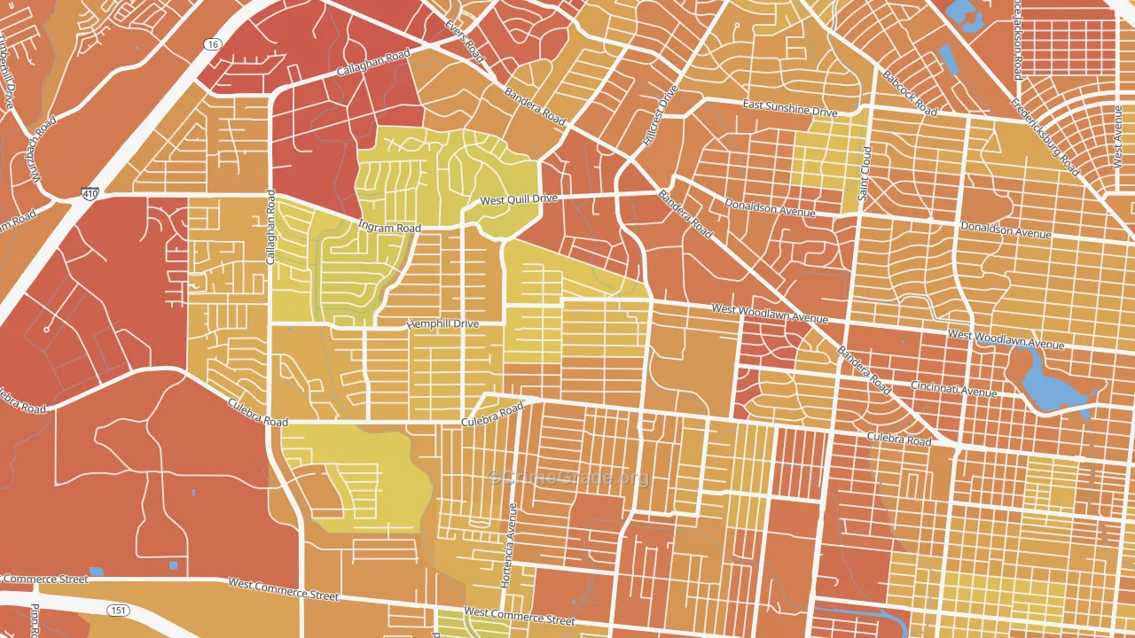 Third World, San Antonio, TX Map of Vehicle Theft Rates